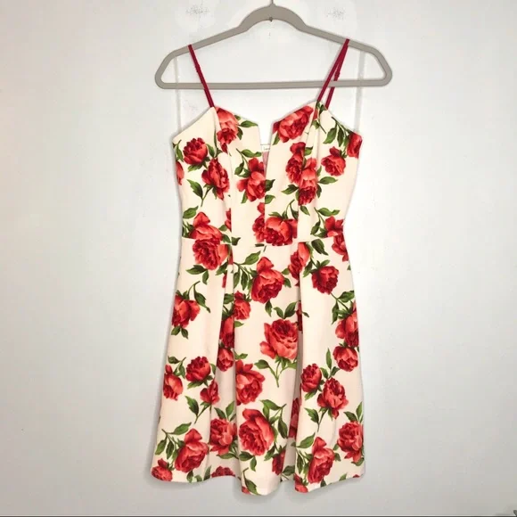 Soprano Dresses | 3/$25 Soprano Valentine Red Rose Fit & Flare Midi Dress Juniors Medium | Color: Red/White | Size: Mj | Wala22's Closet